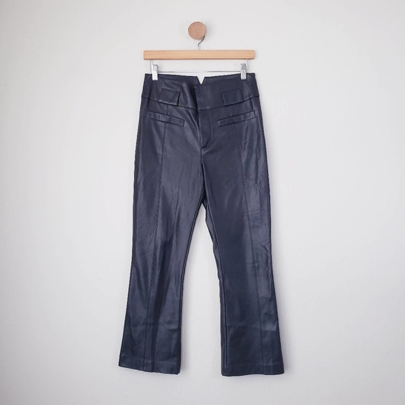 Zara Pants - Zara TRF Collection Black Faux Leather Cropped Flare High Waisted Pants